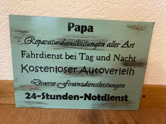 Holzschild A4 Papa Reparaturdienstleistung aller Art
