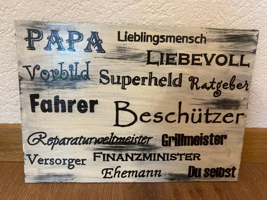 Holzschild A4 Papa Lieblingsmensch, Liebevoll, Vorbild, Superheld