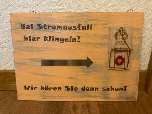 Holzschild A4  Bei Stromausfall hier klingeln