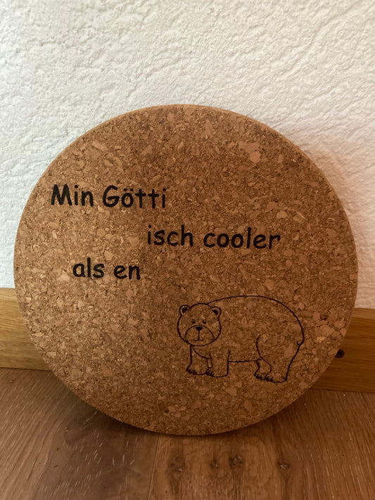 Topfuntersetzer Kork Min Götti isch