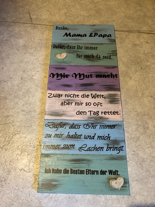 Holzschild Danke Mama und Papa