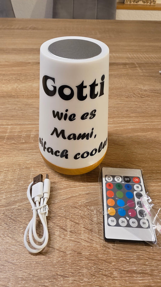 🌈 Personalisierte LED-Tischlampe mit Fernbedienung – „Gotti wie es Mami eifach cooler“