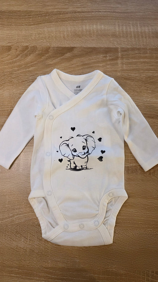 Baby Wickelbody Gr. 56 – mit süßem Elefantenmotiv 🐘🤍